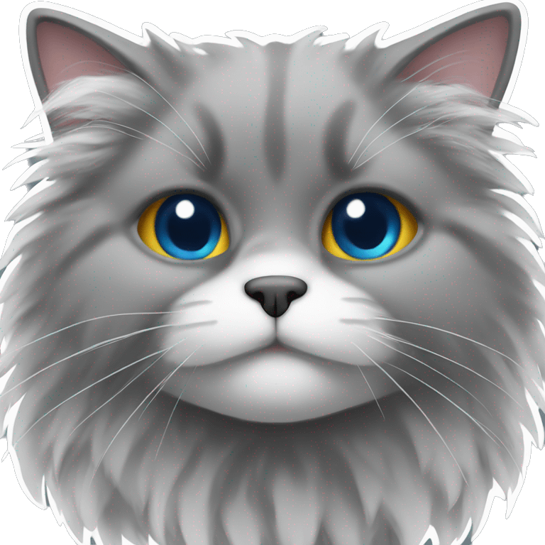 A grey fluffy cat with some whit on his face emoji