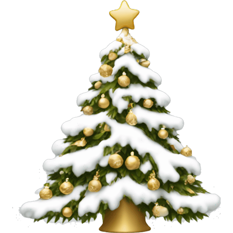 snow christmas tree with white and gold decorations emoji