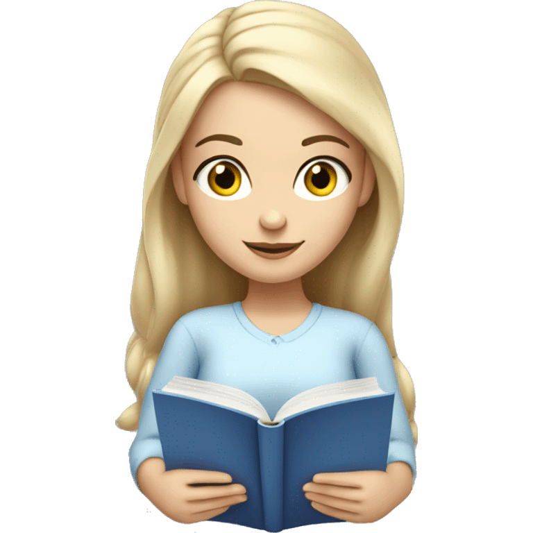 White Smart girl with blue eyes and light skin with hair pulled back  doing reading a book  emoji