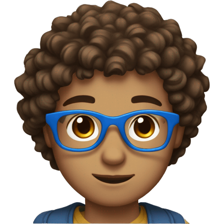 A Boy with Brown curls and brown eyes with a smaller hoy with brown straight hair and blue glasses emoji