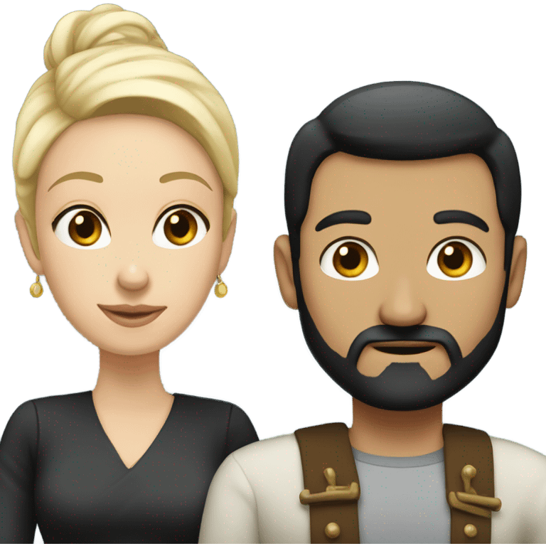 Husband with black hair, black beard and his blonde wife  emoji