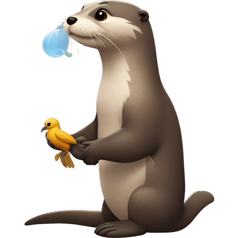 An otter cuddeling with a bird emoji