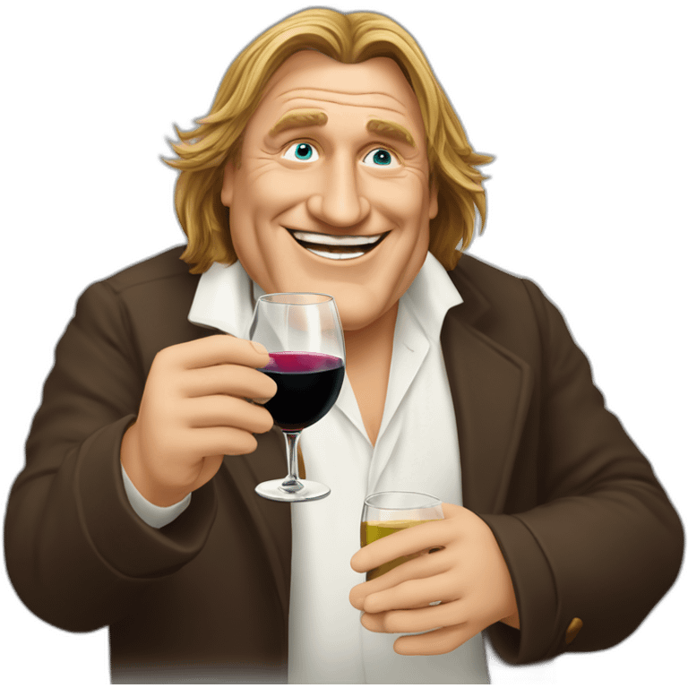 Gérard depardieu in thé Messenger style with glass if wine who cheers emoji