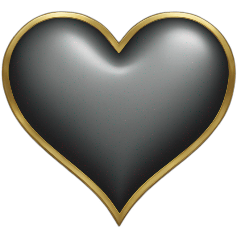 black shiny steel metal heart with gold border emoji