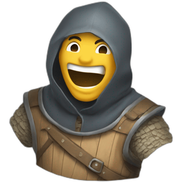 medieval saboteur laughing and escaping, face hidden emoji