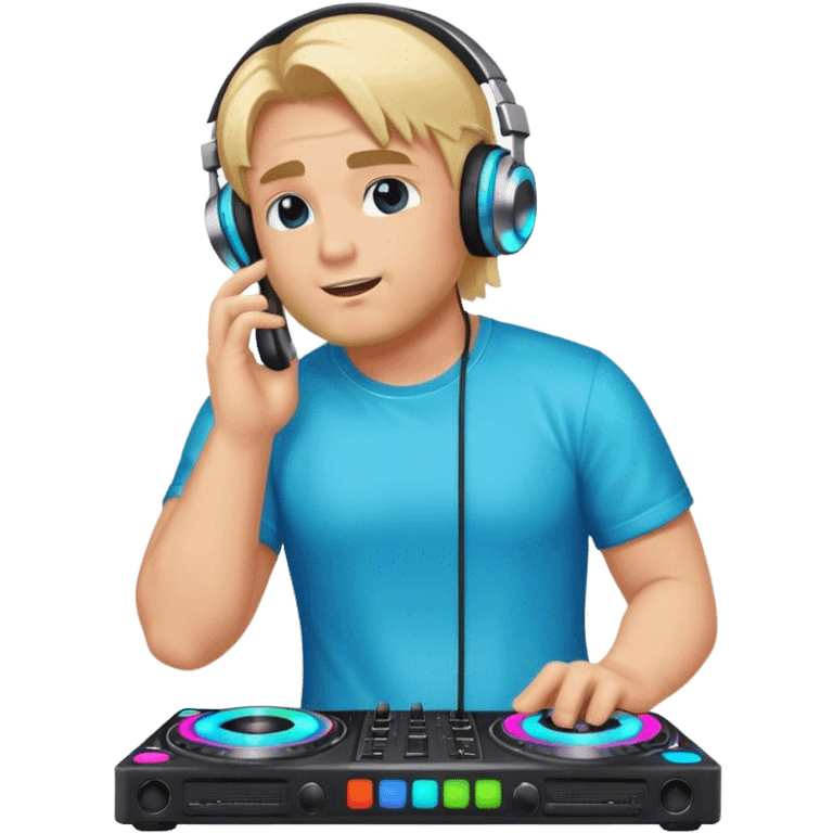 blond big man in colorful dj outfit calling emoji