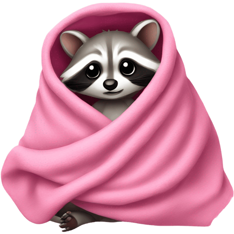 Baby Raccoon wrapped in pink blanket emoji