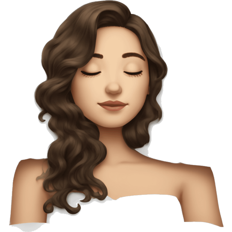 brunette shoulder length wavy hair girl sleeping beautifully with a silk pillow emoji