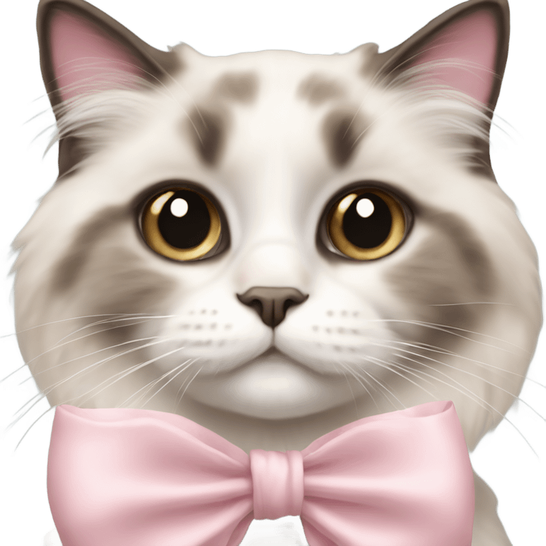 Cute Realistic ragdoll cat with pale pink bow emoji