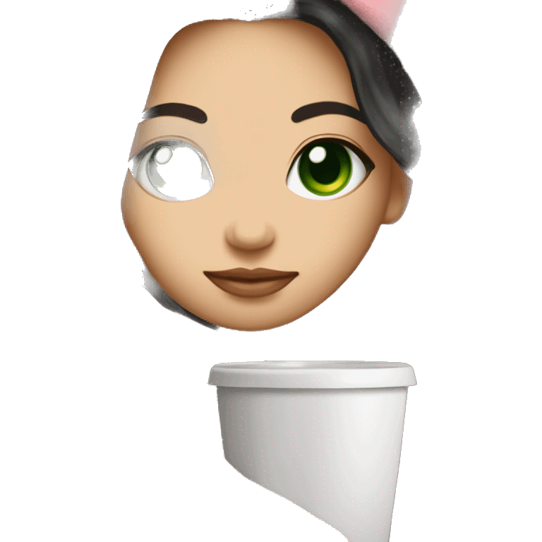 Pretty woman very long black hair green eyes curled up in a pink blanket with a coffee mug  emoji