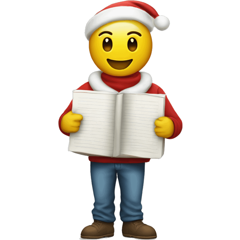 A super smiley face holding a Christmas wishlist emoji