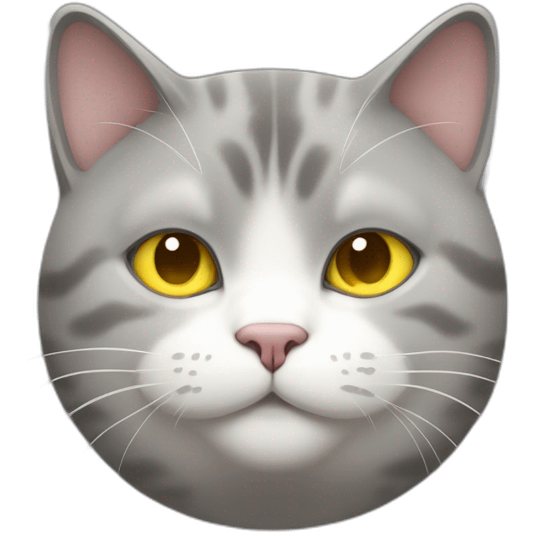 fat female cat with 3 colors, grey, whit and yellow emoji