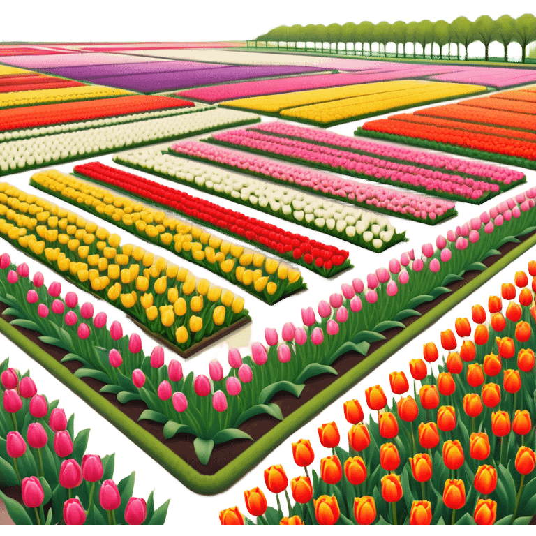 Cinematic Realistic Keukenhof Gardens Landmark Emoji, showcasing expansive tulip fields rendered with crisp, lifelike detail and radiant lighting. emoji