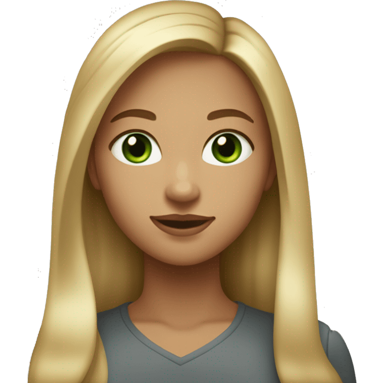 young woman with light, long hair, a high forehead, pronounced cheekbones, and green-gray eyes. Her facial features are classic and harmonious. The background should be plain or transparent, similar to the iOS Apple emoji style emoji