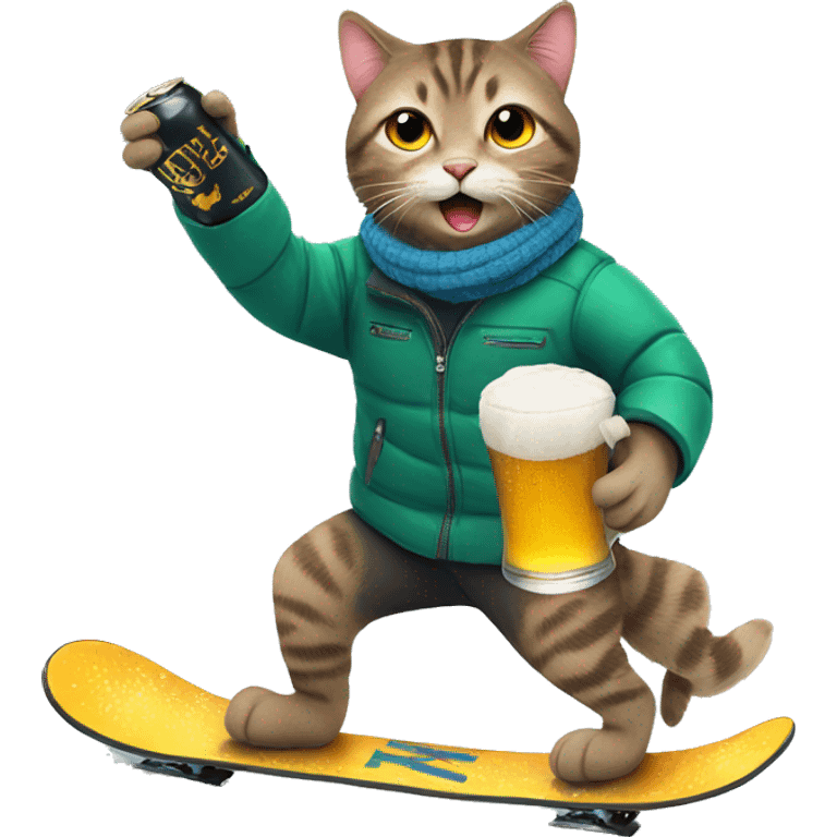 Cat snowboarding with a beer  emoji