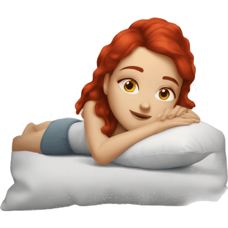 white brunette girl red hair laying down on pillow  emoji