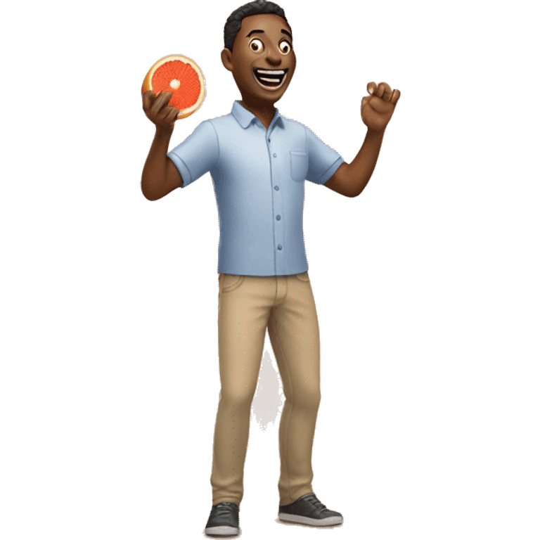 Excited man holding a grapefruit emoji