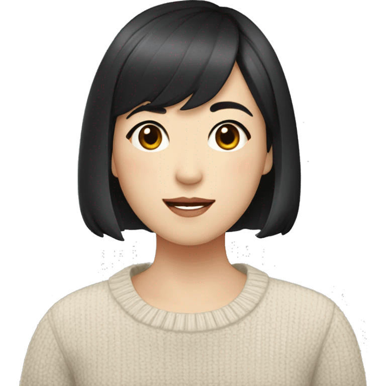 fermer korean girl short black hair sharp jawline, attractive wearing a sweater emoji