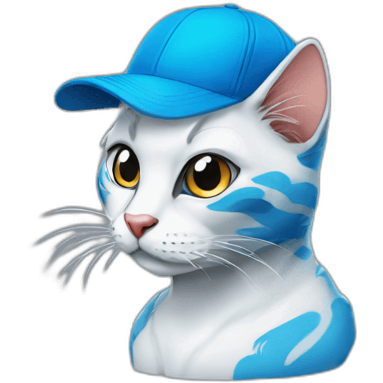 blue kawaï comics styled cat wearing a trucker cap emoji