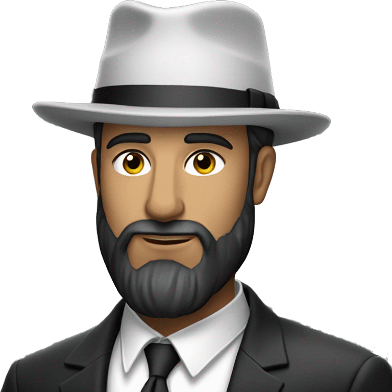 Bearded Hasidic Man in white button down shirt, blazer, black fedora emoji