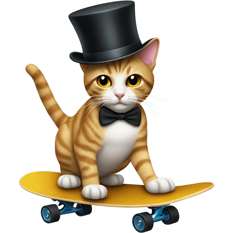 cat riding a skateboard with a top hat emoji