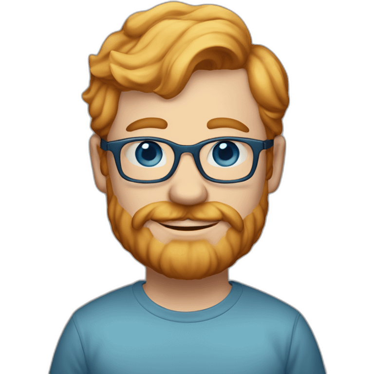 35 year old man with strawberry blond hair, clean shaved chin with moustasche, blue eyes and round tortoise-shell glasses emoji