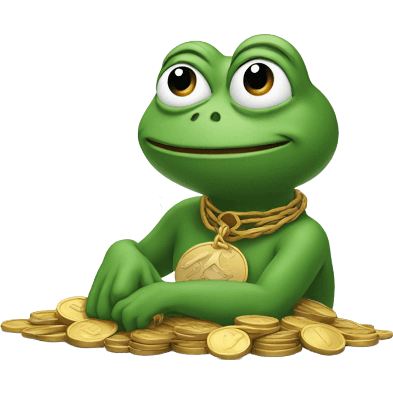 a Pepe sits under a tree of coins emoji