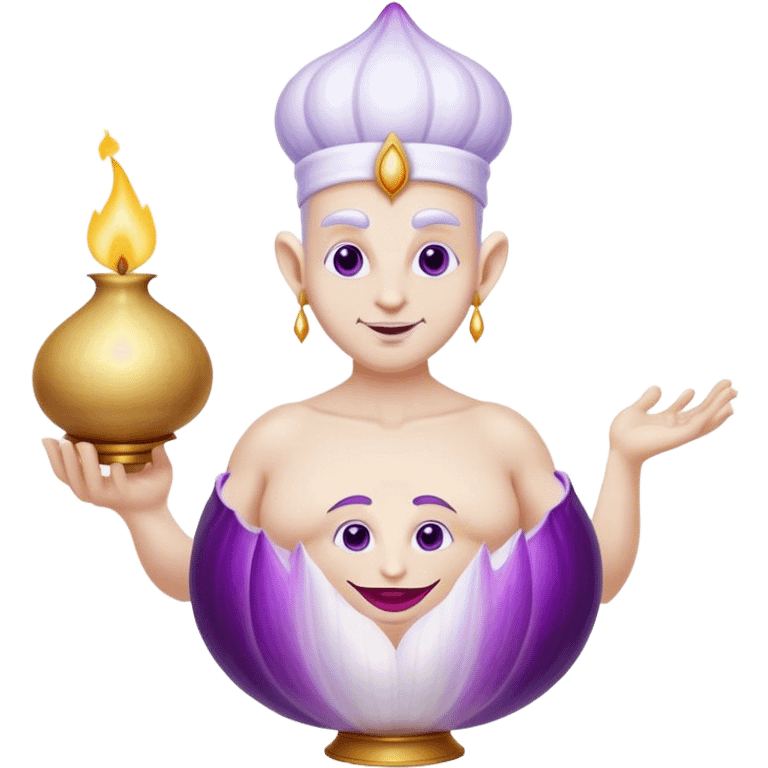 The white Genie of the Lamp, holding a big violet onion  emoji