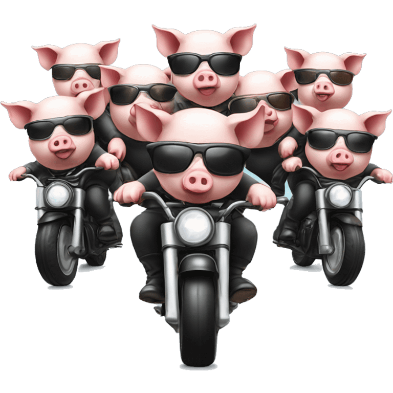 6 Pigs on 6 motorbikes, wearing sunglasses and a helmet emoji