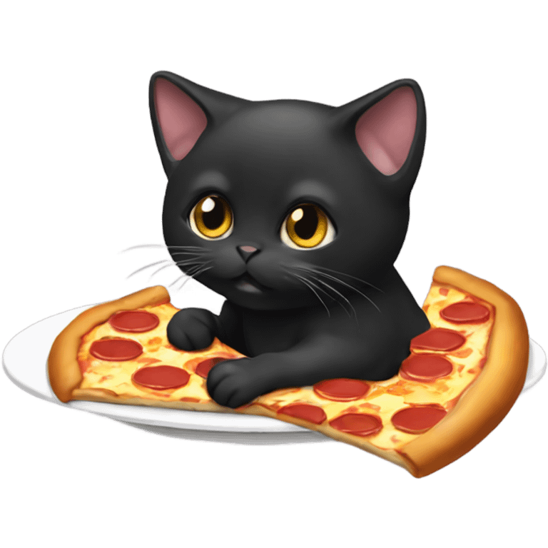 Black munchkin cat eating pizza emoji