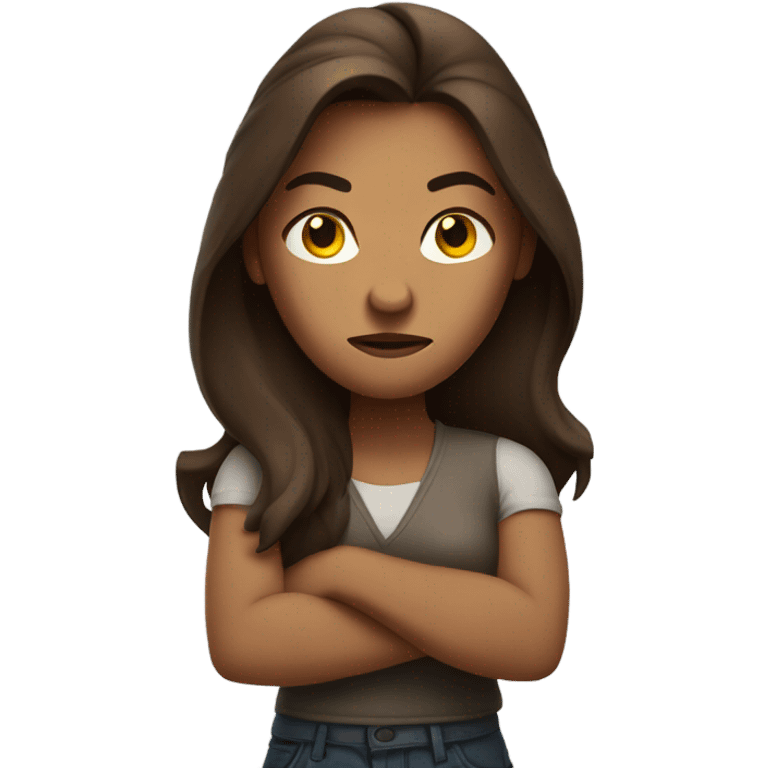 woman with long brown hair angry face arms crossed emoji