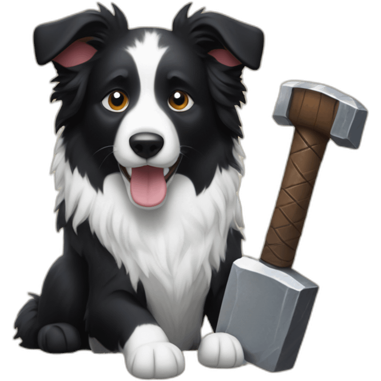 a Border collie holding a thor hammer emoji