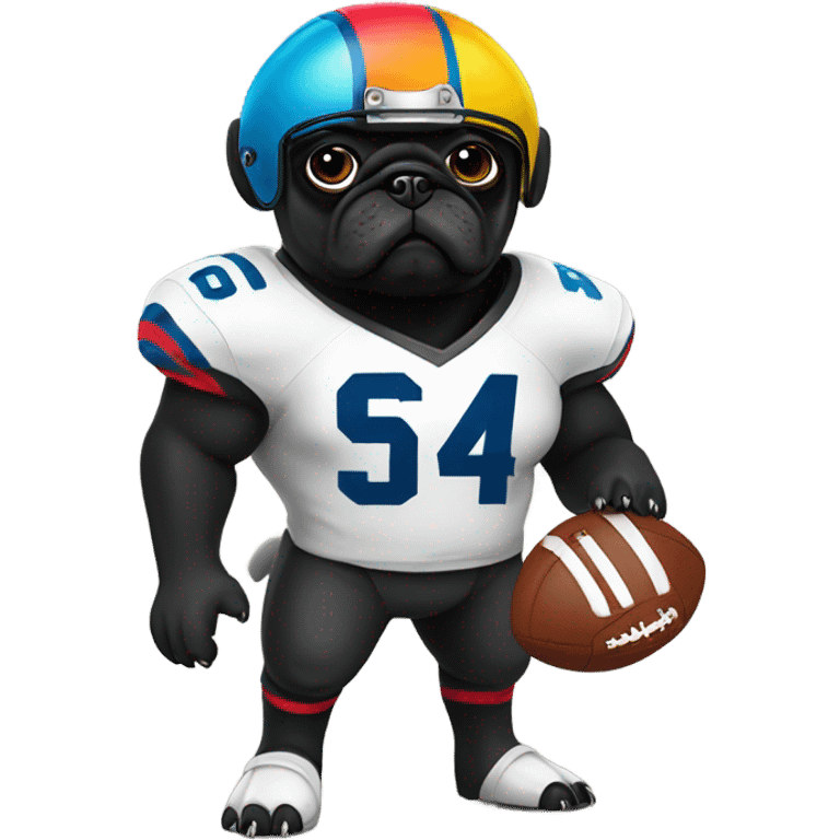 Black pug in a football uniform emoji