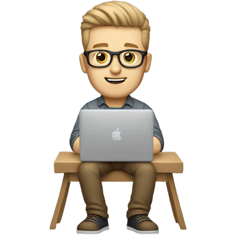 white-skinned male product designer sitting with macbook emoji