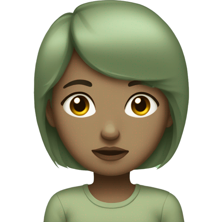 Aesthetic Sleepy-looking cute girl in sage green clothes emoji