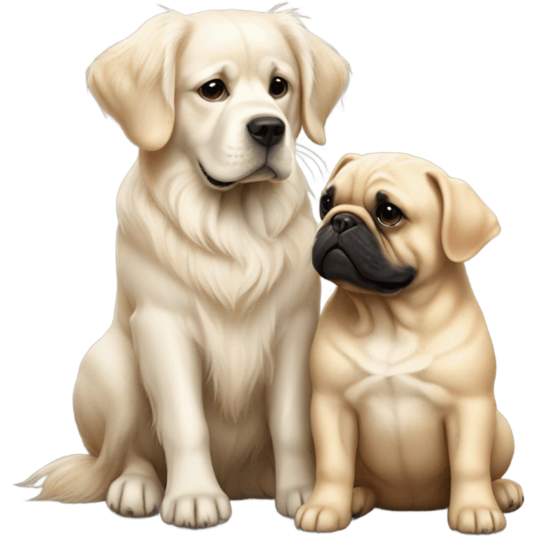 English cream golden retriever and a black french bulldog as best friends emoji