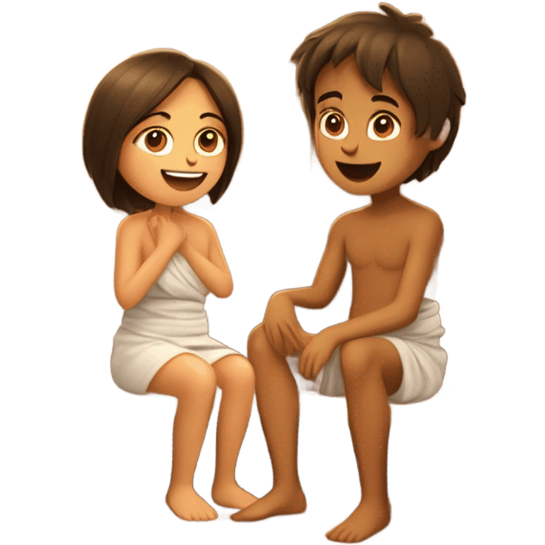 Girl and boy in sauna  emoji