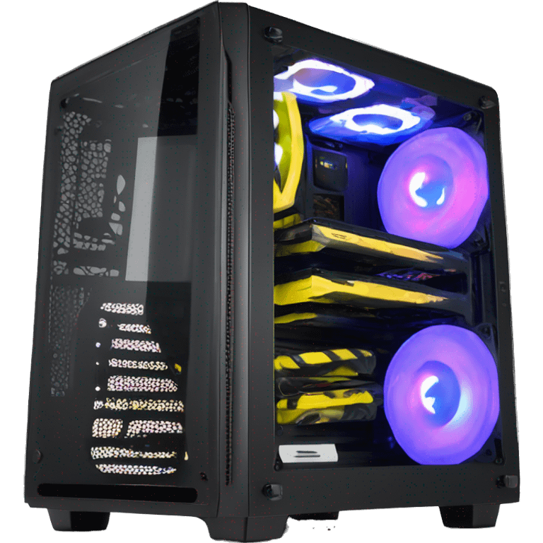 Black gaming PC RGB mid-tower case with glass side panel emoji