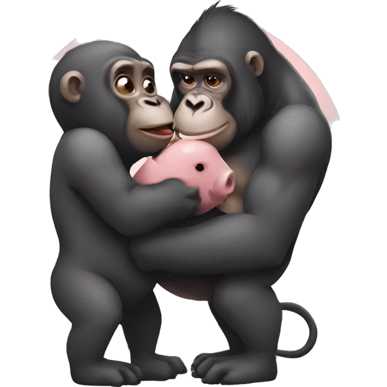 Gorilla kissing a pig emoji