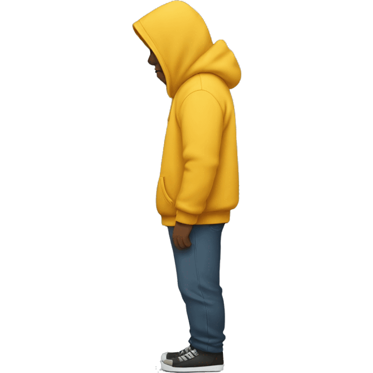 person with hoodie on looking sad and walking with hands in his hoodie, viewed from the side emoji