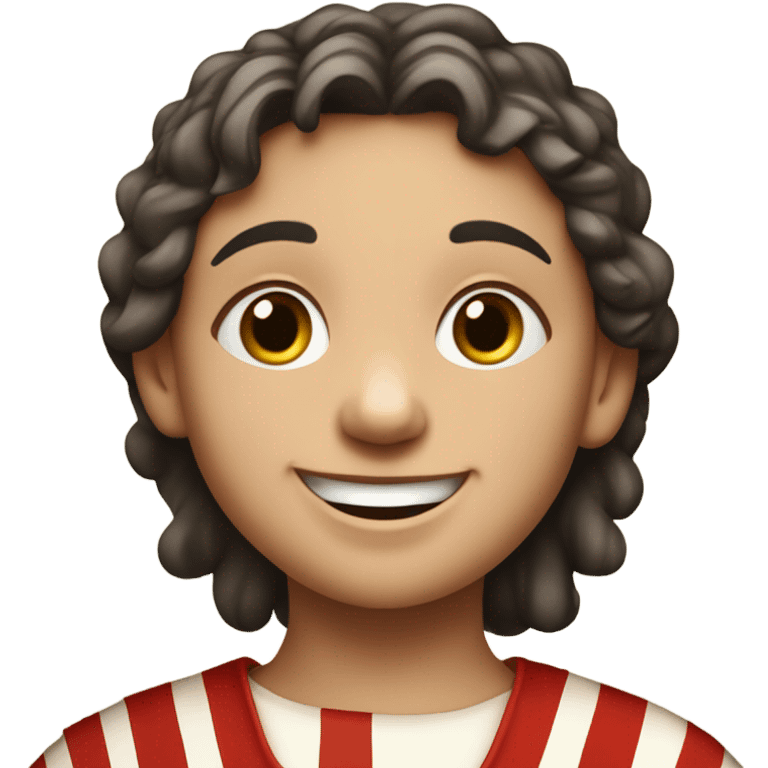 11th century european child in red striped long tunic rejoicing emoji