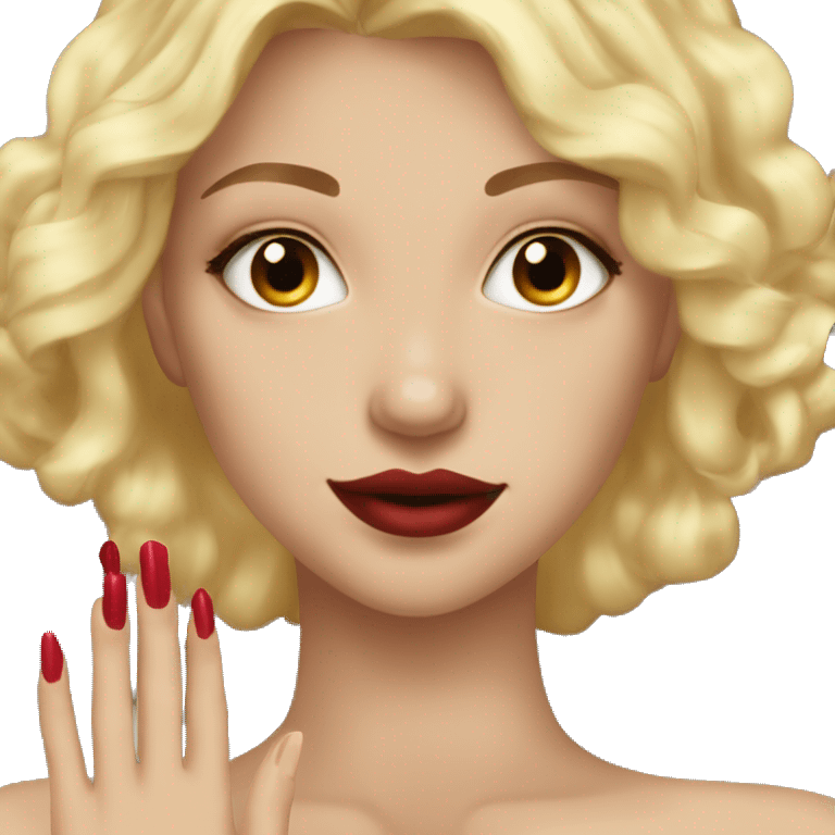 Blonde girl this brown eyes ang red manicure  emoji