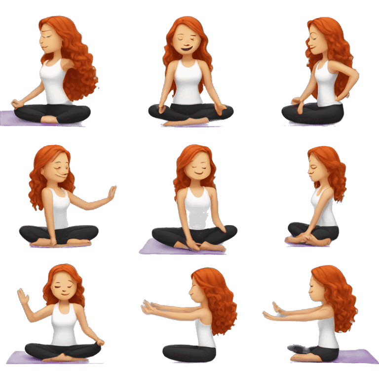 redhead girl with long wavy hair doing yoga emoji