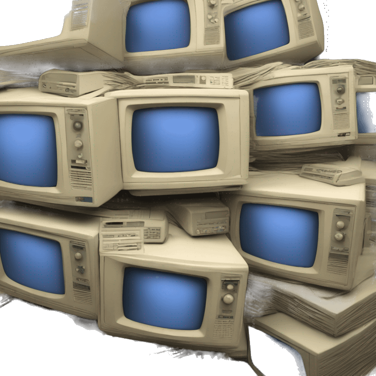 a stack of CRT televisions displaying static emoji