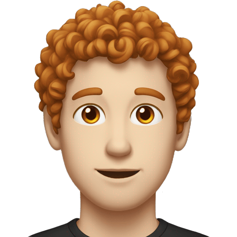 a man with curly brown hair with orange tips, orange eyes, pale skin, black t-shirt emoji