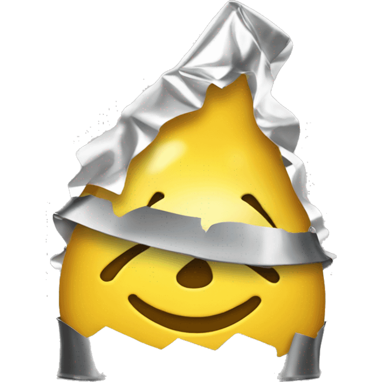 excited yellow emoji with crunched pointy tin foil hat emoji