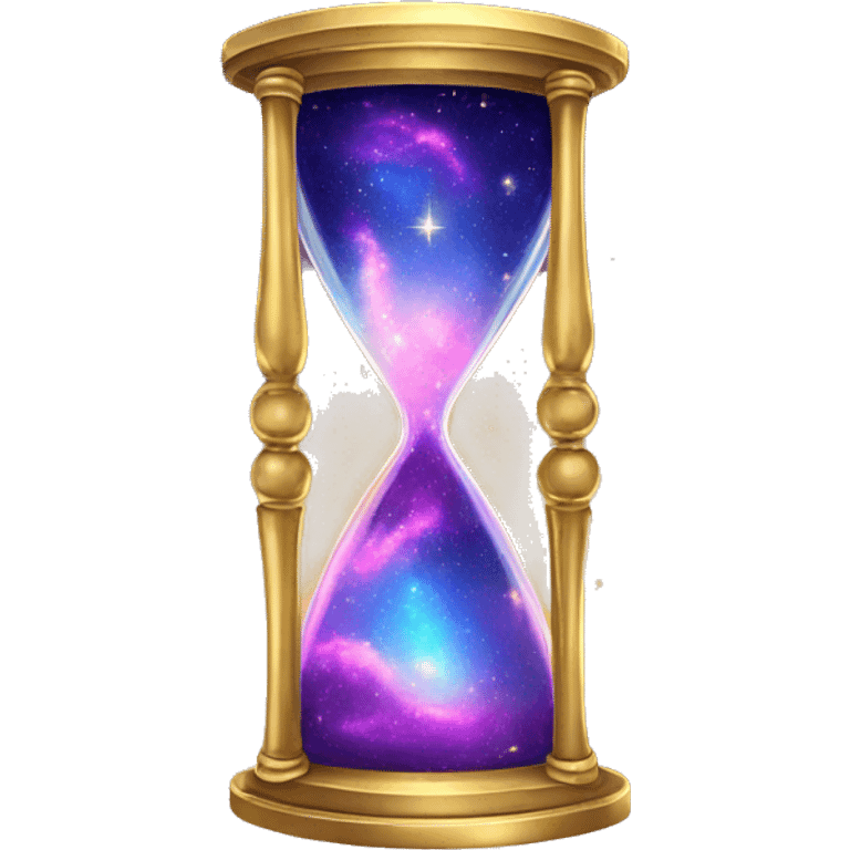 Gilded sparkling shimmering hourglass with nebula galaxy golden inside emoji