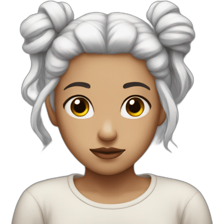 sad girl with white hair in two buns emoji