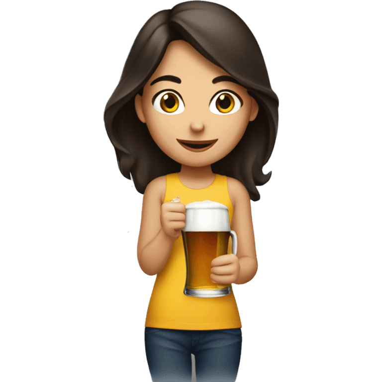 Brunette girl holding beer emoji