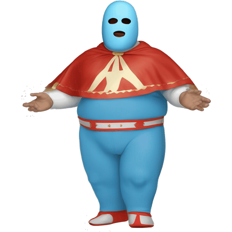 White Fat Lucia libre wrestler cape red powder blue pants mask red and powder blue red cape emoji